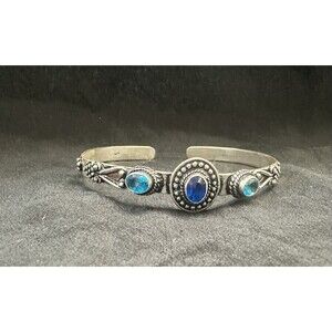 London Blue Topaz& Tanzanite Gemstone 925 Sterling Silver Handmade Bracelet Cuff